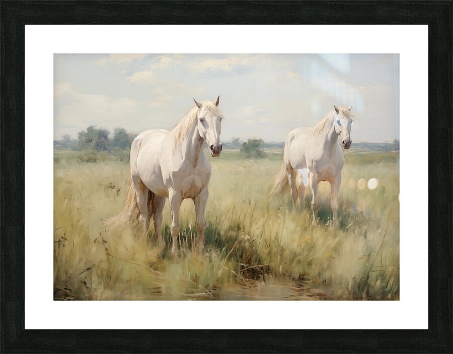 Two white horses Picture Frame print