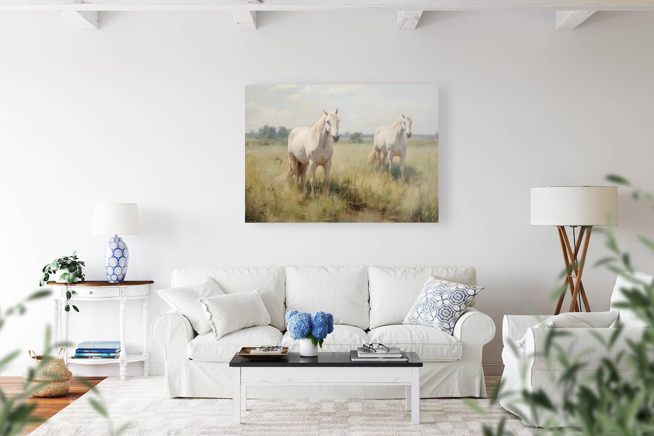 Two white horses Reproduction