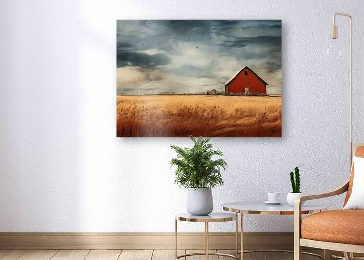 Red Barn in the Yellow Fields by In Art Nest