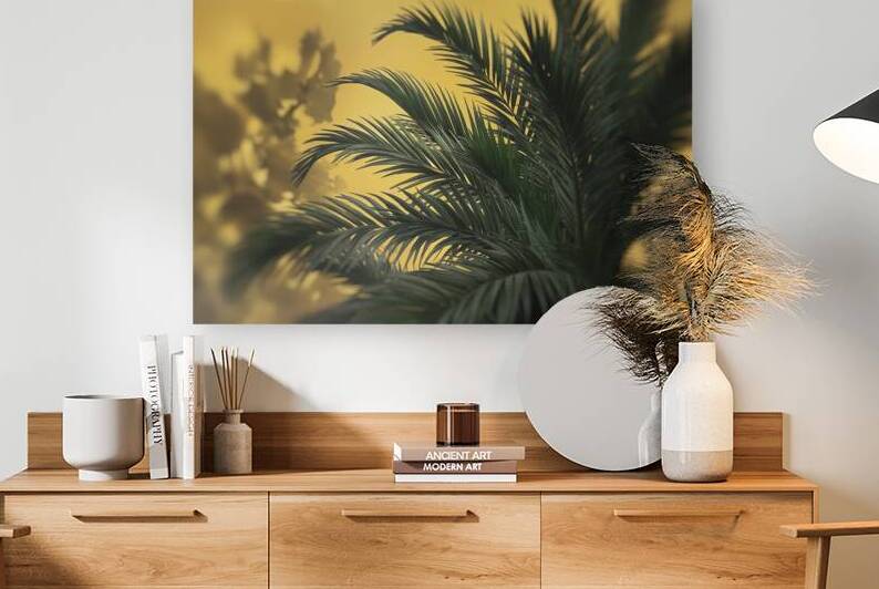 3D render of palm tree leaves against on yellow d by Alin Cojocaru