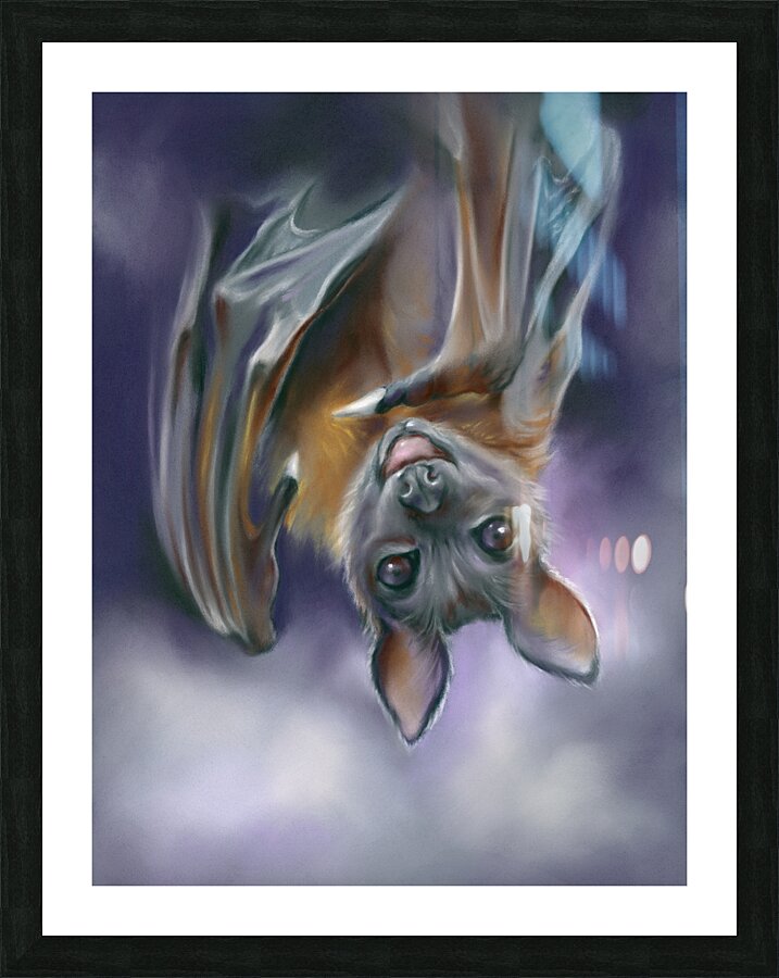 Smiling Bat Upside Down on Purple Picture Frame print