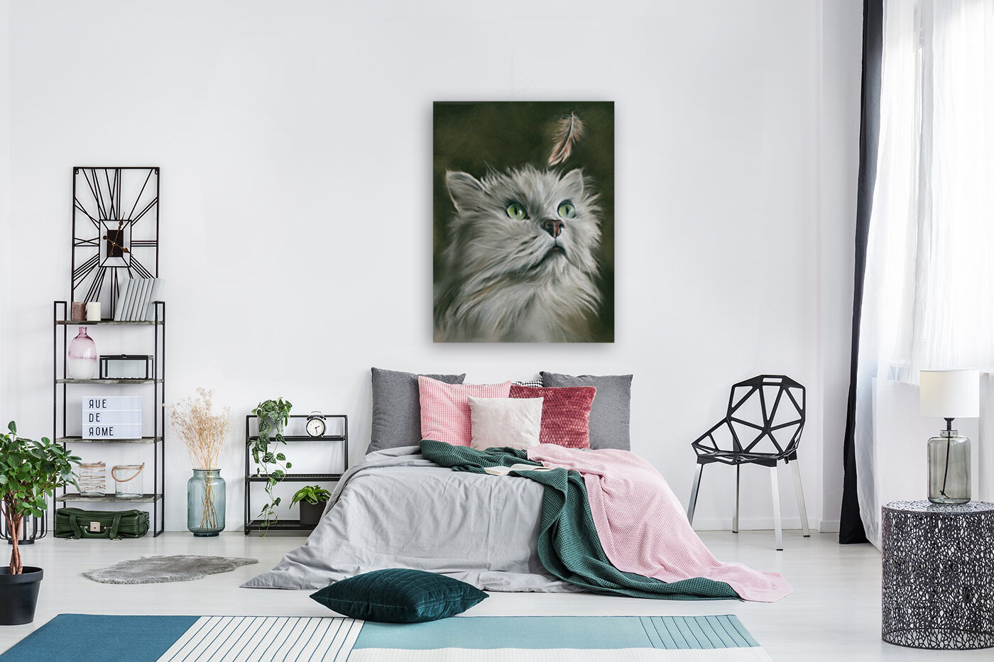 White Cat with a Feather Reproduction