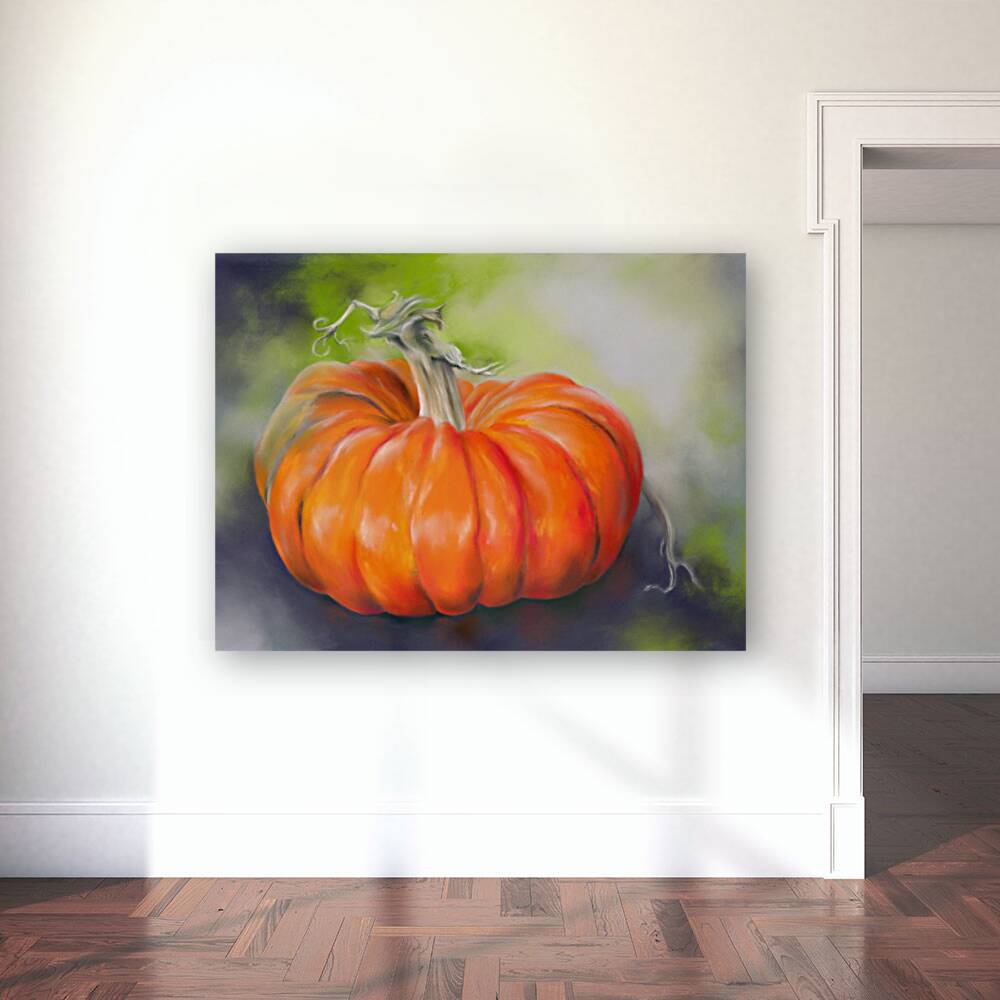 Orange Pumpkin on Purple and Green Reproduction