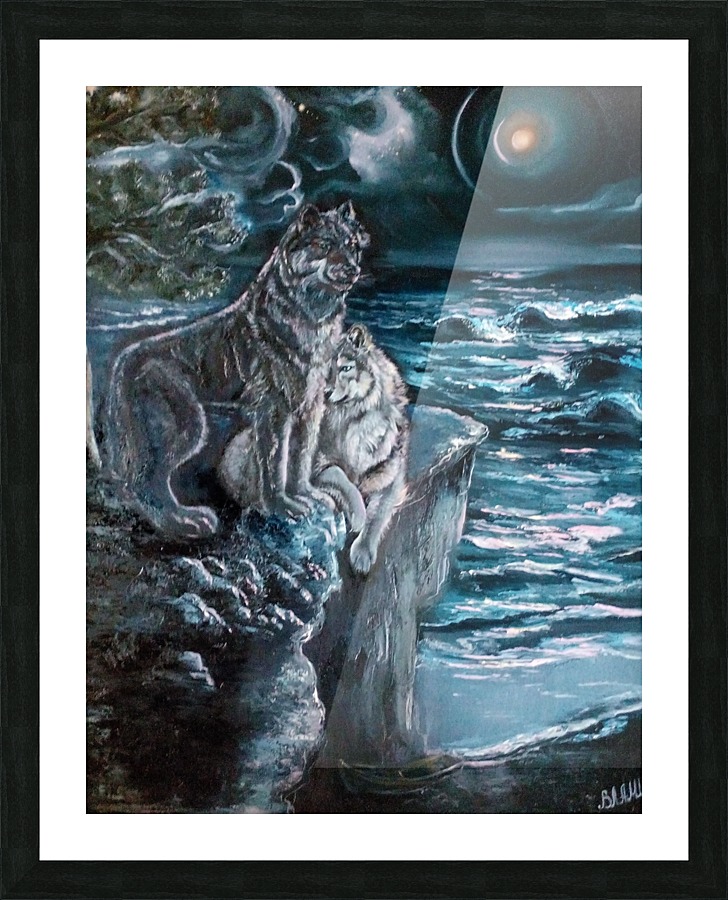 Wolves. A boat. Picture Frame print
