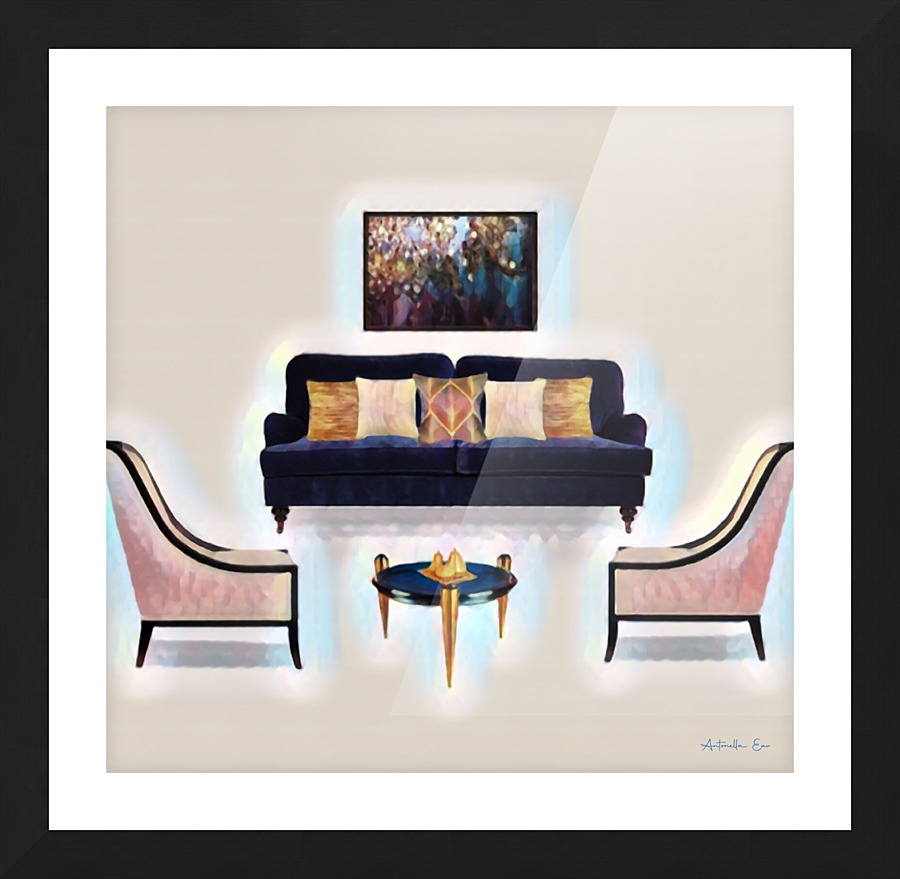 Blue Suede Sofa Picture Frame print