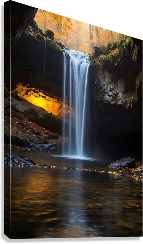 Enchanted Waterfall Glowing Cave  Canvas Print