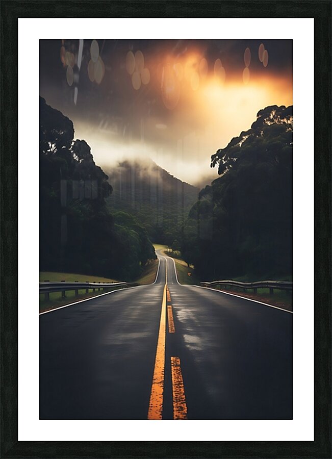 Rain Slicked Road Sunset Picture Frame print