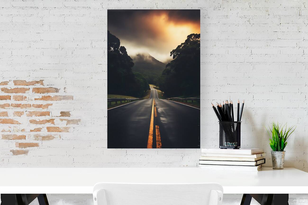 Rain Slicked Road Sunset Reproduction