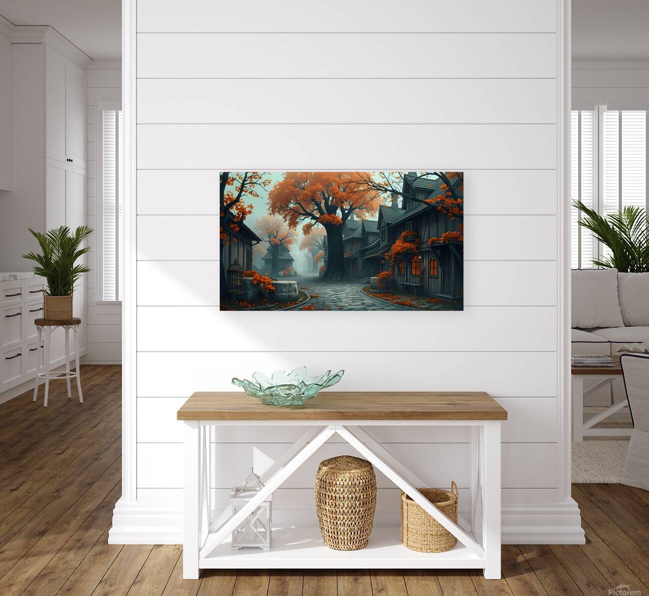 A Gloomy Fantasy Village Bathed in Golden Light.p Reproduction