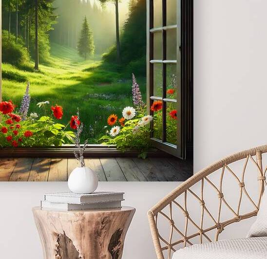 Window to Forest Glade with Flowers by GloriaDesigner