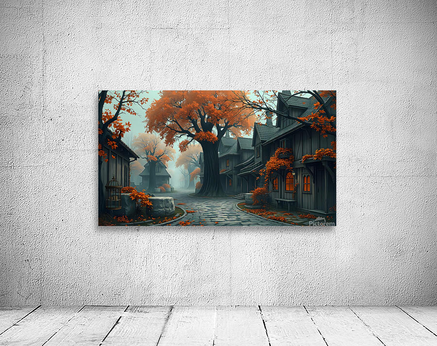 A Gloomy Fantasy Village Bathed in Golden Light.p Wall Preview
