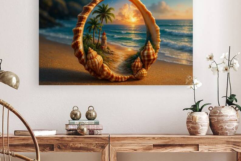 Hidden Paradise in a Seashell – Tropical Beach Art Print by Nasser Ismeil