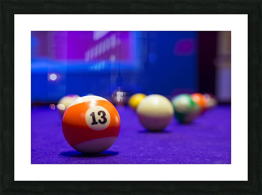 Billiard balls in a pool table Picture Frame print
