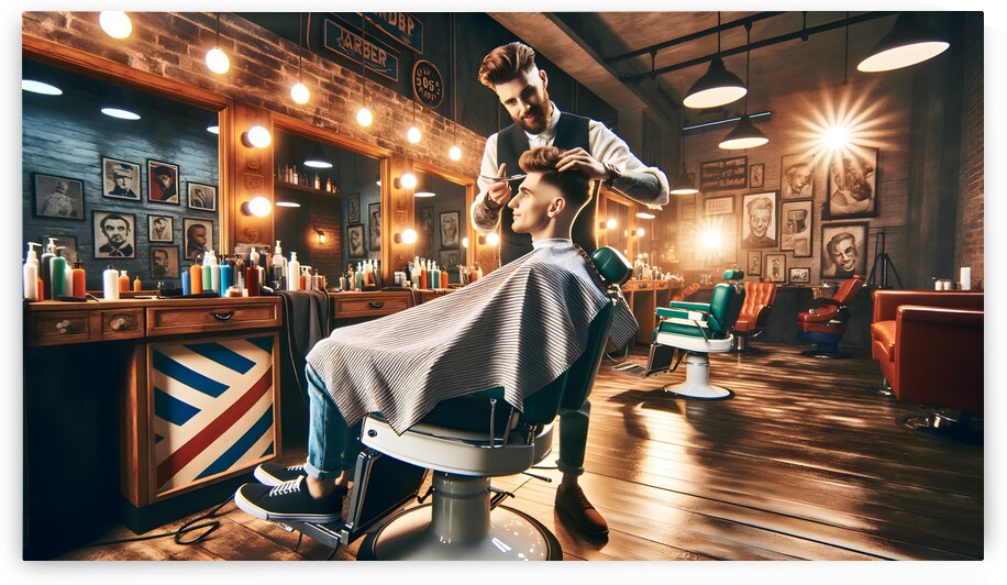 Barber with client by Jose Irizarry
