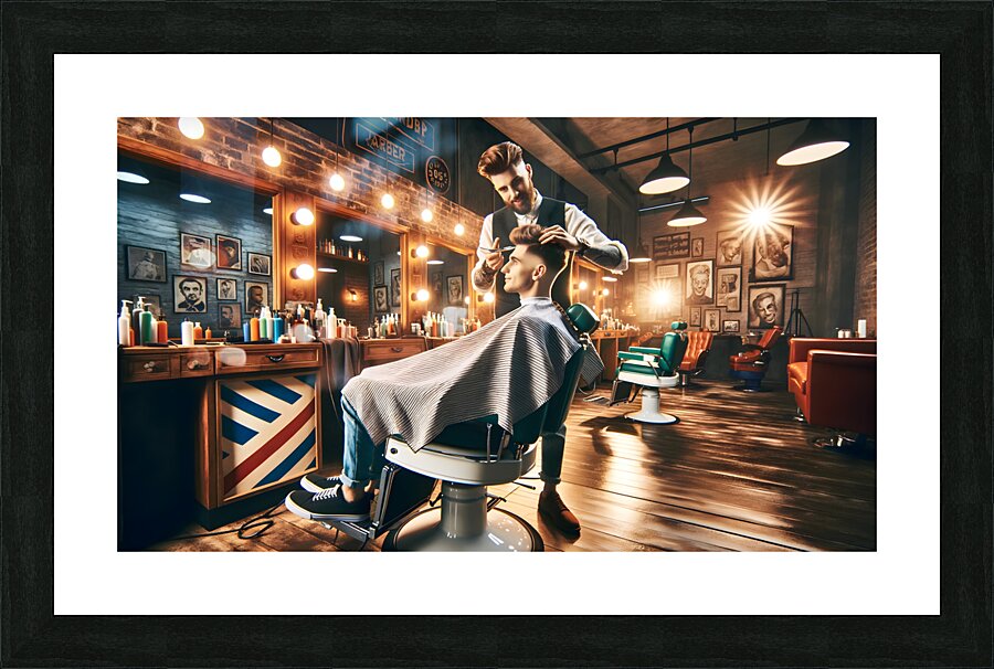Barber with client Picture Frame print
