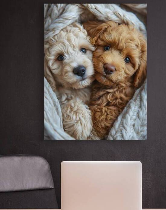 Cute Goldendoodle Puppies Wrap in a Blanket. by Jose Irizarry