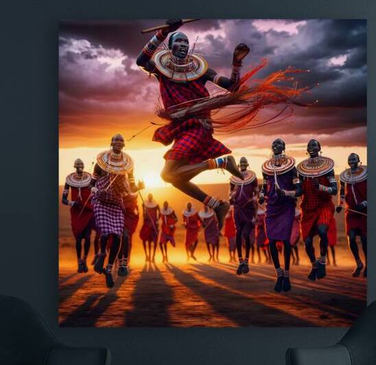 A group of Masai warriors performing a traditional dance by Jose Irizarry