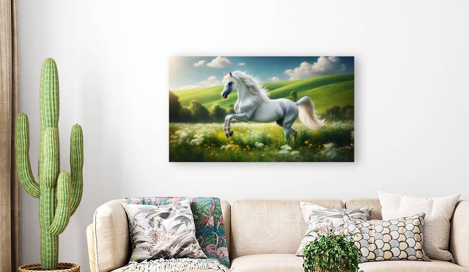 White Arabian Horse Prancing by Jose Irizarry
