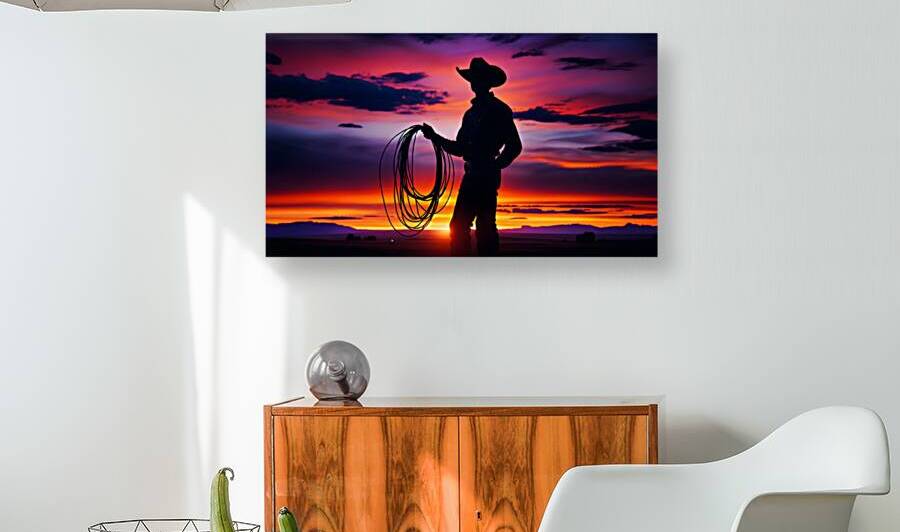 Cowboy silhouette at dusk with a lasso by Jose Irizarry