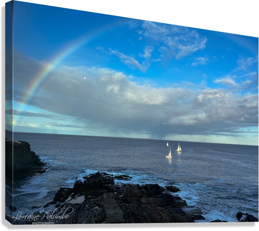 Three Sailboats Inside a Rainbow Canvas Print