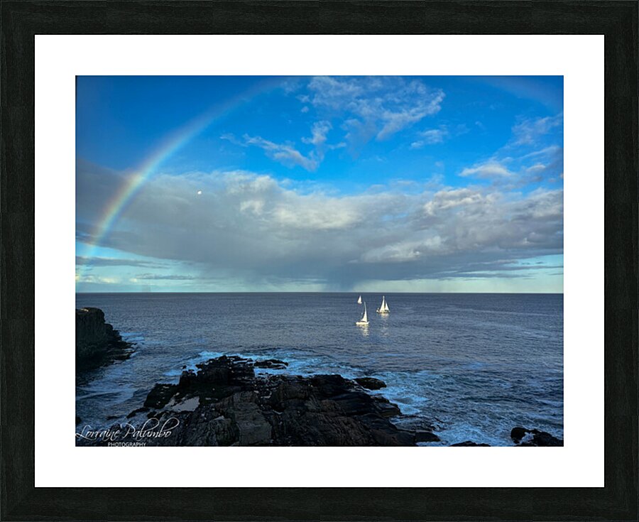 Three Sailboats Inside a Rainbow Picture Frame print