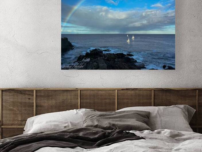 Three Sailboats Inside a Rainbow Reproduction