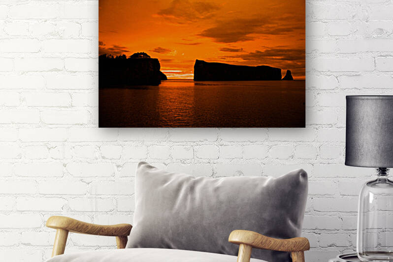 Perce Rock Bright Orange Sunrise by Palumbo Photography
