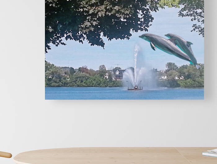 Dolphins and Fountain by Ron Crough
