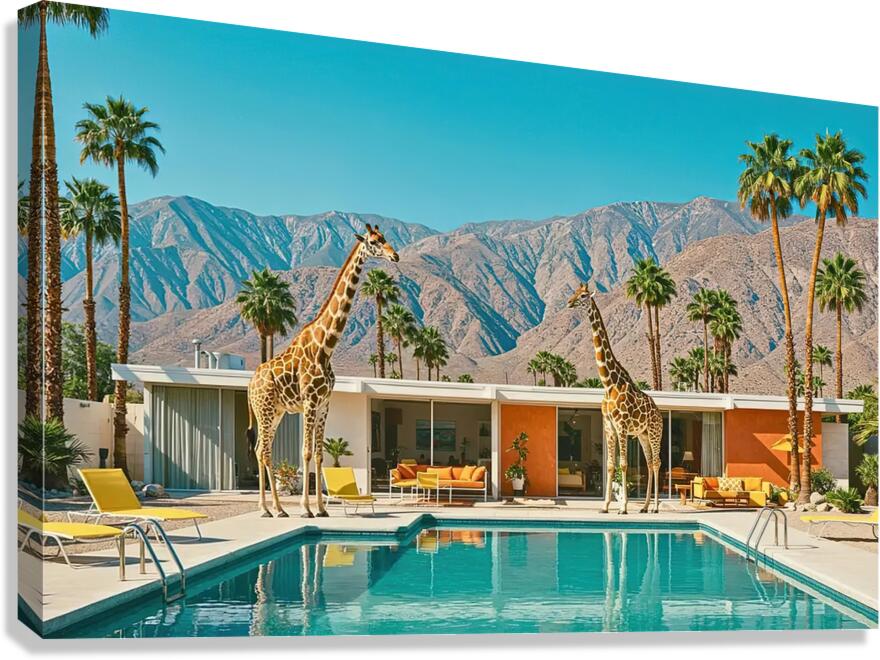 Surreal Giraffe Poolside Print Canvas Print