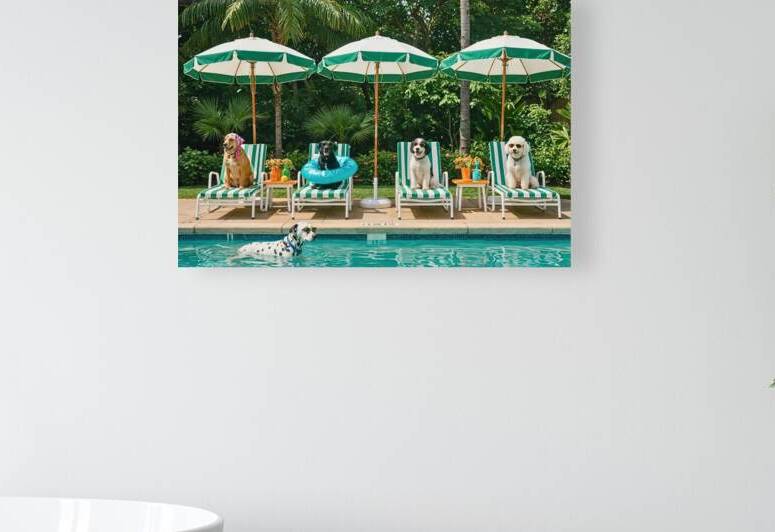 Fine Art Dogs by Pool Print Retro Poolside Dogs by chirsteven