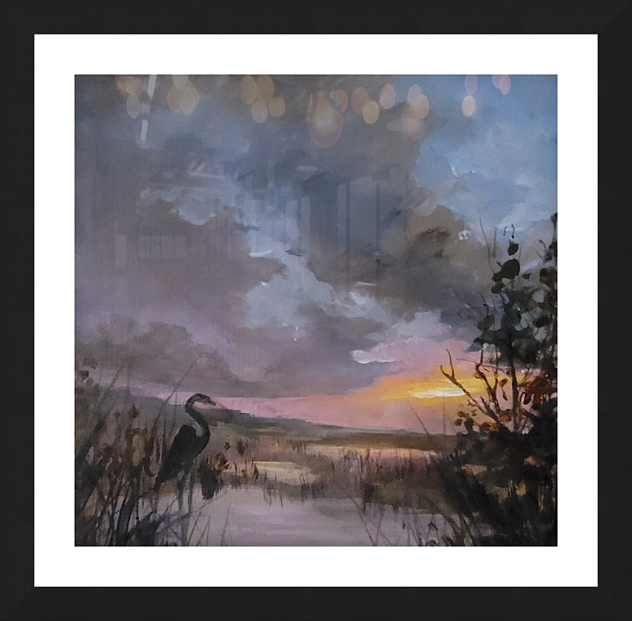 Marsh Sunset Egret Picture Frame print
