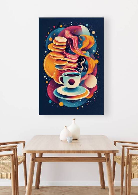 Cosmic Breakfast Art Vibrant Pancakes and Coffe by TugArt