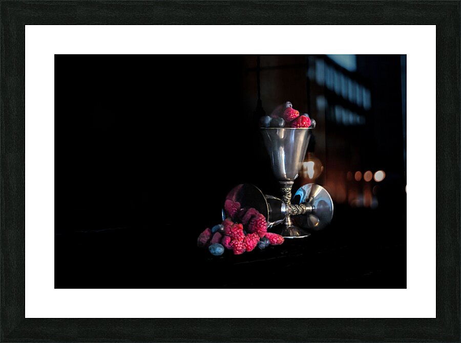 Raspberries and Blueberries in Silver Goblets Picture Frame print