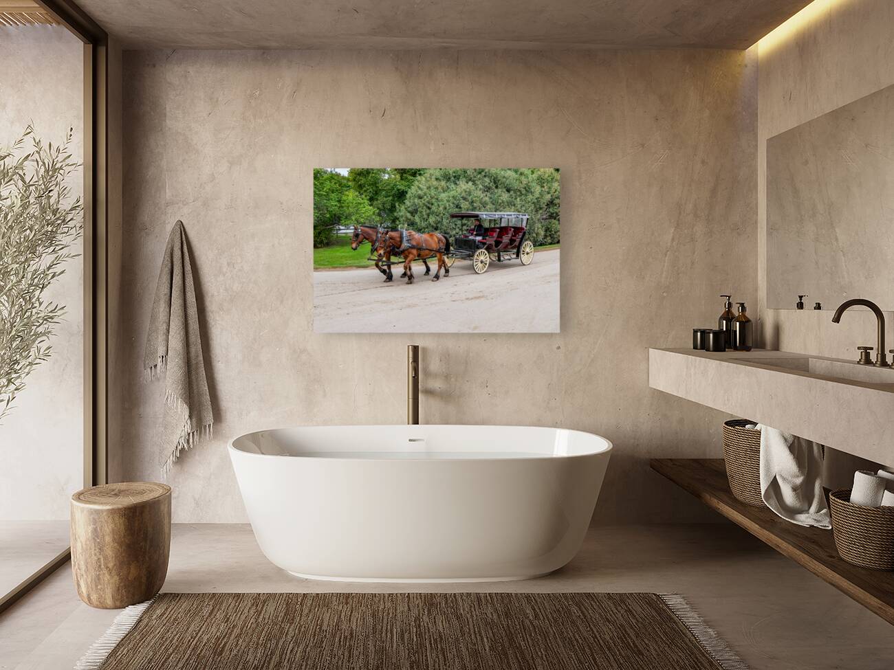 A Pair of Horses pulling a Carriage Reproduction