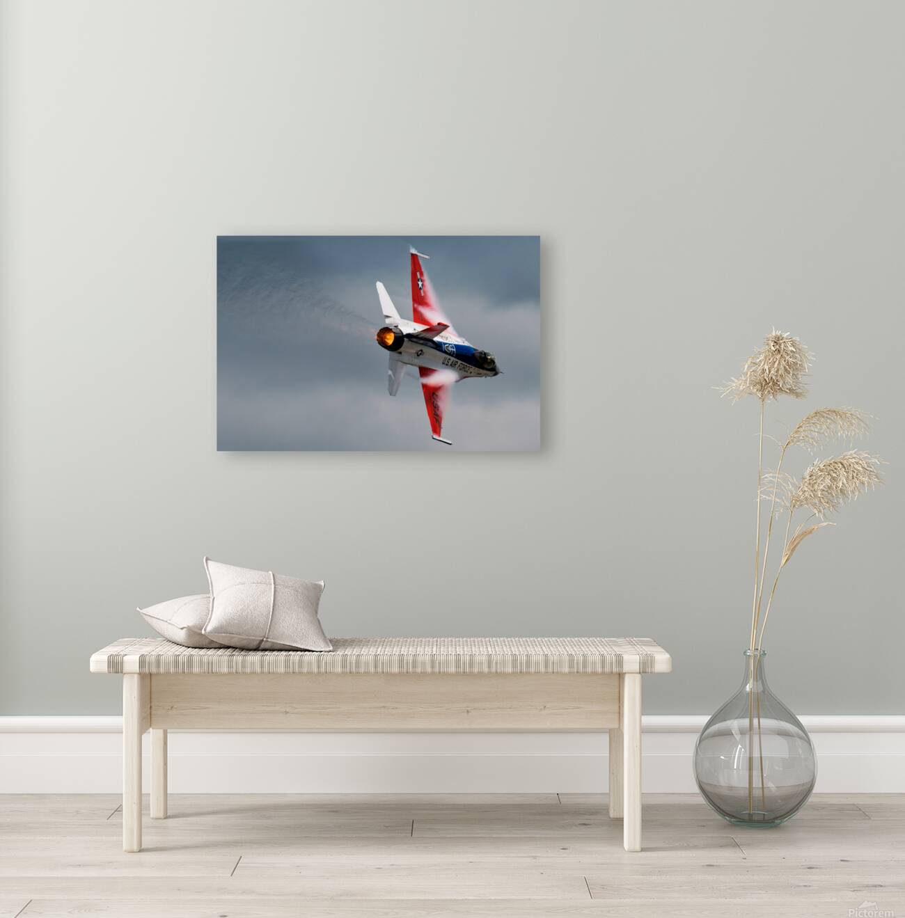 A United States Air Force F-16 Viper races across the sky afterburner ablaze Reproduction