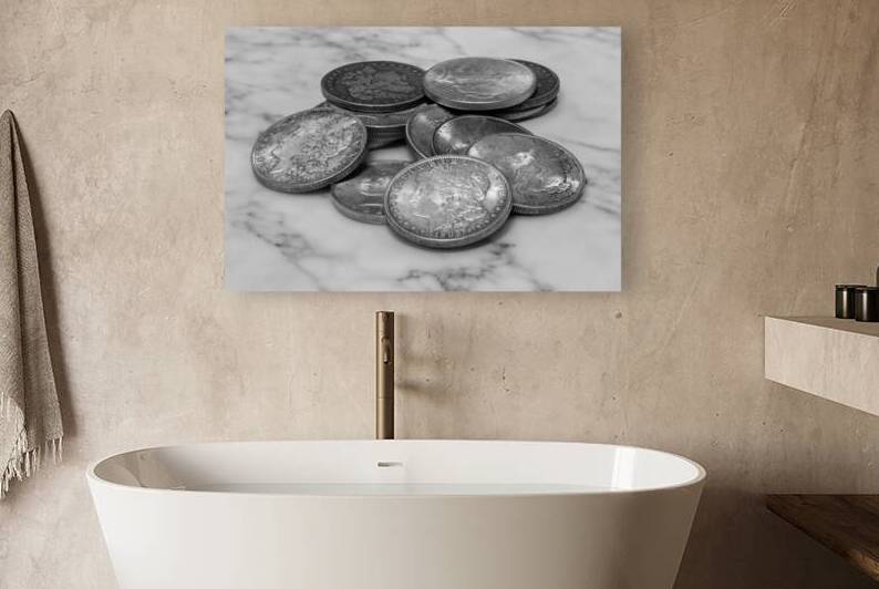 Silver Dollars on Marble by Pisarek Photography