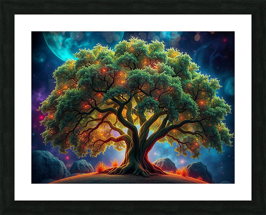 a glowing green  tree Picture Frame print