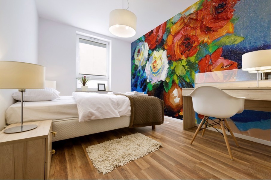 Bouquet of red and white roses Mural print