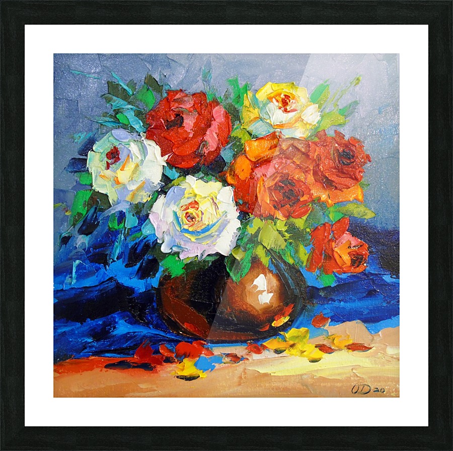 Bouquet of red and white roses Picture Frame print