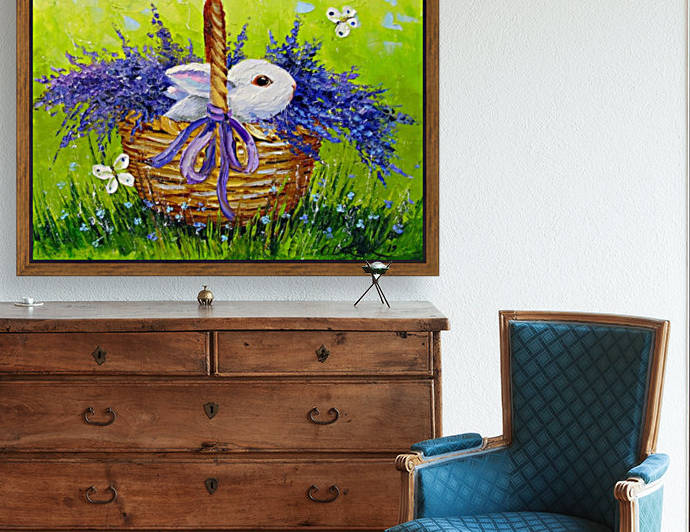 Rabbit in a basket with lavender by Olha Darchuk 