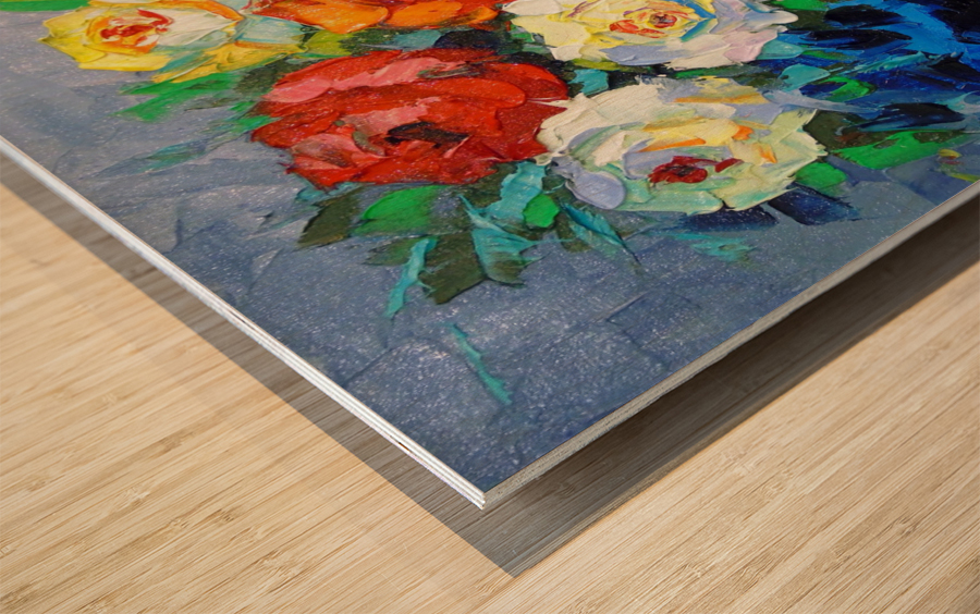 Bouquet of red and white roses Wood print