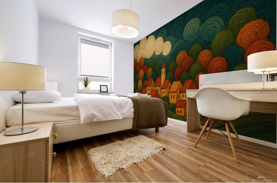 whimsical town Mural print