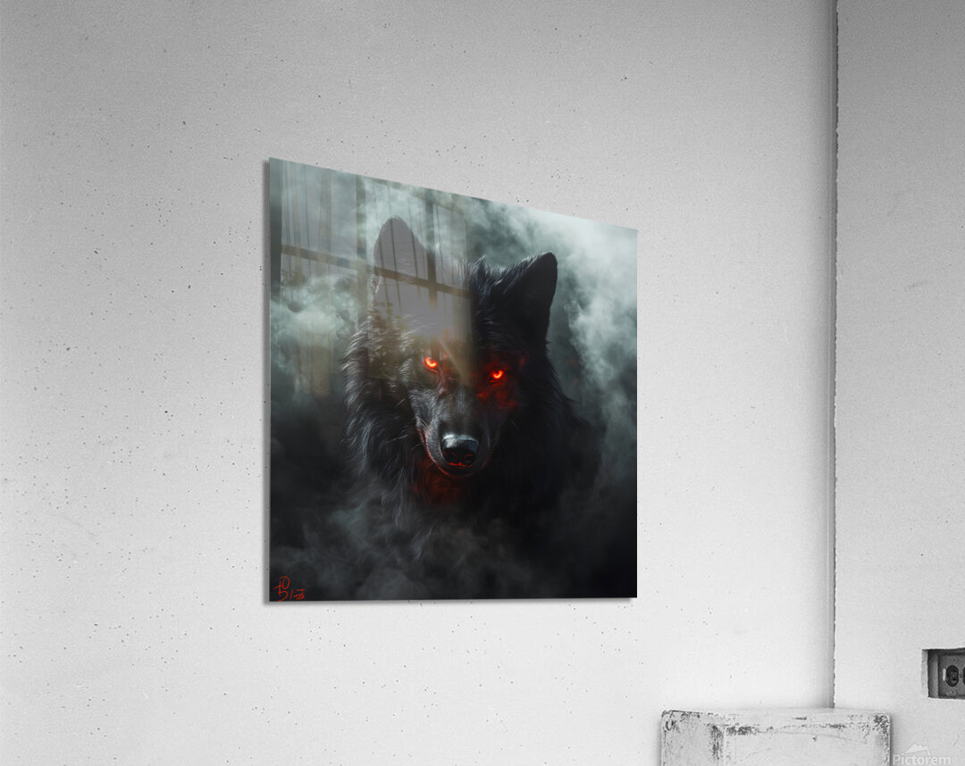 Fierce Black Wolf with Glowing Red Eyes by Fab Haven Wall Art