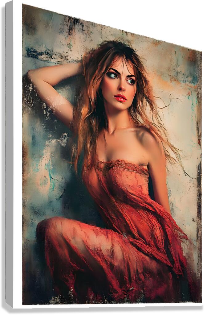 Ethereal Beauty: Woman in Flowing Red Dress Canvas Print