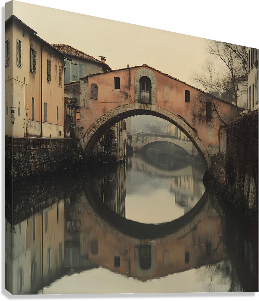 Rustic Arched Bridge with Serene Reflection Canvas Print