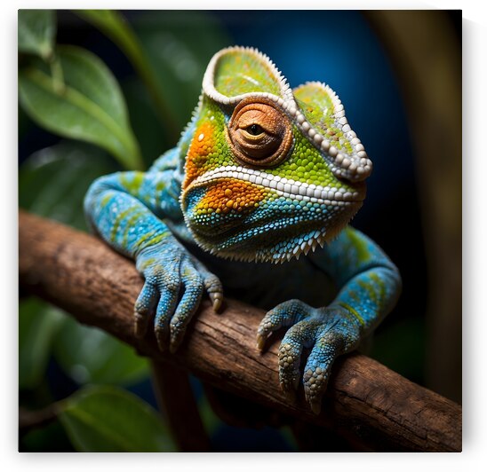 Colorful Chameleon Close-Up Art by Fab Haven