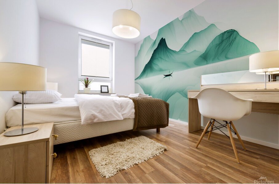 Mountain Reflection in Abstract River Mural print
