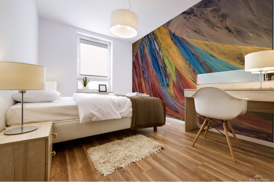 Vibrant Rainbow-Colored Mountain Range Mural print