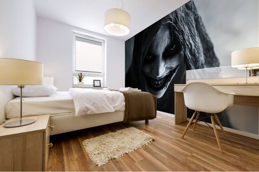 Haunted Smiling Ghost in Darkness Mural print