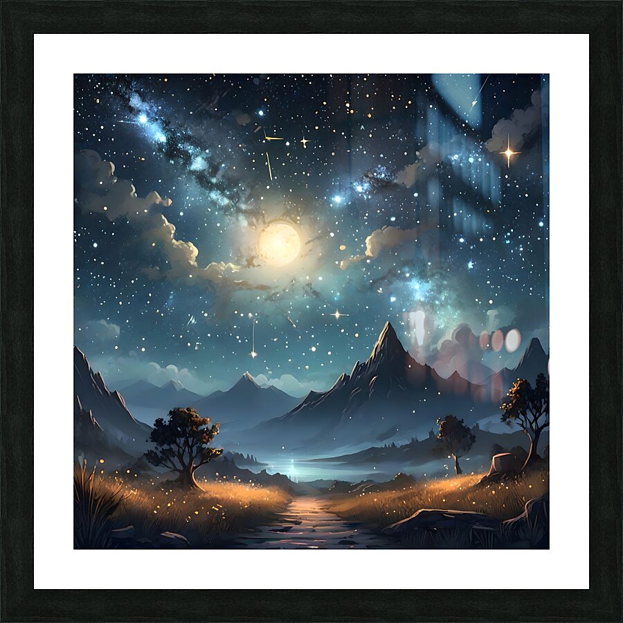 Celestial Nightscape Over Mountains Picture Frame print